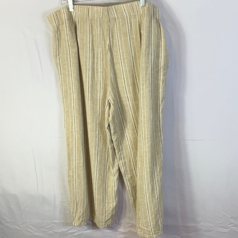 J. Jill Striped Wide Leg Pants in Olive Green and Cream capri - Picture 2 of 7